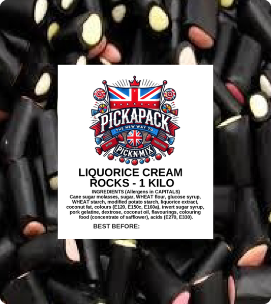 LIQUORICE CREAM ROCKS - 1 Kilo Bag