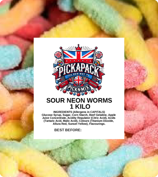 SOUR NEON WORMS - 1 Kilo Bag