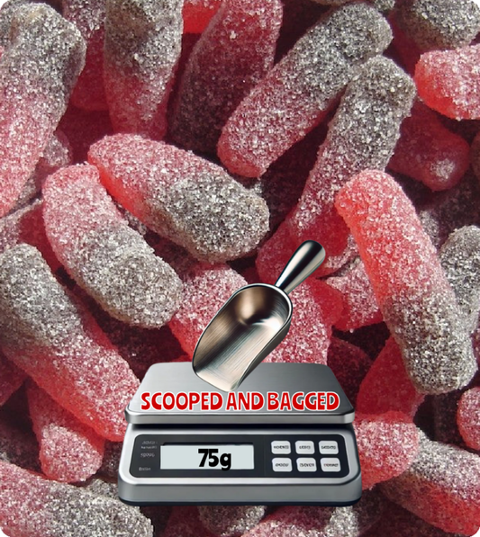 FIZZY CHERRY COLA BOTTLES - 75g Scoop