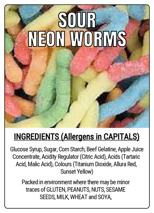 SOUR NEON WORMS - 75g Scoop