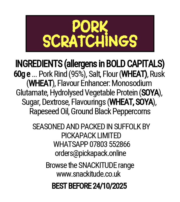PORK SCRATCHINGS - 60g x 12 Bag